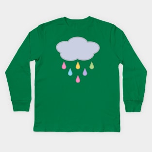 Raining Rainbow Raindrop Rain Cloud in Green Kids Long Sleeve T-Shirt